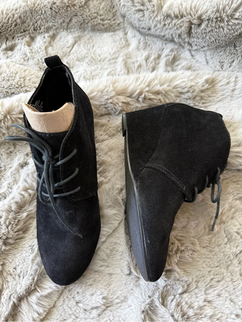 Nine West Black Suede Wedge Booties